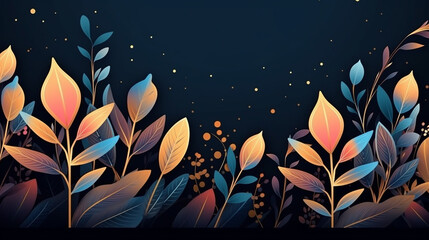 Wall Mural - Plants line gold. Beautiful blue with pink background. 