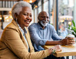 © LynnC - Happy smiling senior woman sitting in a coffee shop, Retirement lifestyle concept