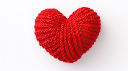 heart made knitted red yarn isolated on white background. symbol of love. valentine concept