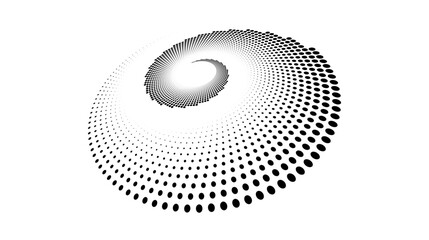 Poster - Dotted spiral lines element. Radial spinning halftone texture. Circle swirl dots shape in perspective. Abstract background for poster, banner, logo, icon, collage, decoration, tag, emblem. Vector