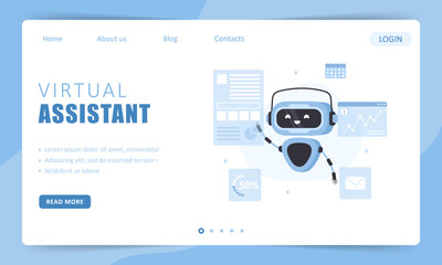 Wall Mural - virtual assistant. landing page template. chatbot character. online customer support. artificial int
