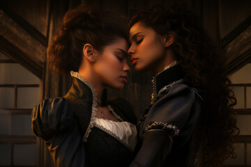 Lesbian vampire love. Two women are standing with each other