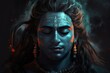 Hindu god Shiva. Dark blue supreme deity with closed eyes and orange hair. Generate AI