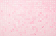 Pink Tile Wall Chequered Background Bathroom Floor Texture. Ceramic Wall And Floor Tiles Mosaic Background In Bathroom And Kitchen Clean. Pool Design Pattern Geometric With Grid Wallpaper Decoration.
