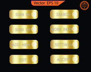 Wall Mural - Set of glass gold buttons and sliders, web icons and game icon set. Gradient mesh. Button set color gold glossy. EPS 10. Vector illustration

