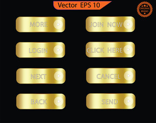 Wall Mural - Set of glass gold buttons and sliders, web icons and game icon set. Gradient mesh. Button set color gold glossy. EPS 10. Vector illustration
