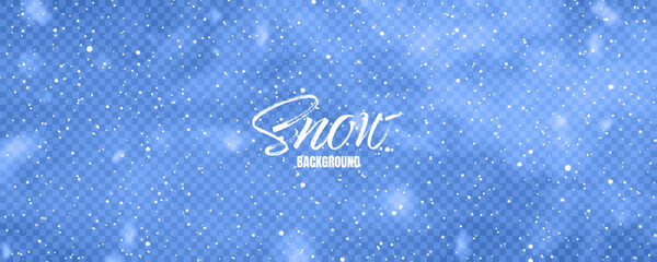 Aufkleber - Realistic falling snow with snowflakes. Colorful winter background for Christmas or New Year card. Frost storm effect. Vector illustration