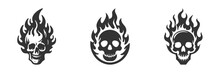 Fire Skull Icon Set. Vector Illustration