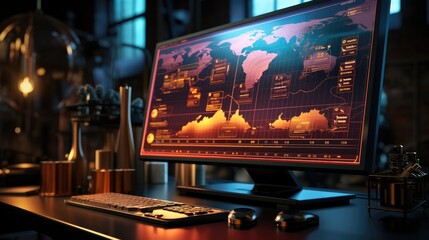 Fototapete - Graph on computer monitor, Futuristic finance digital market graph user interface.