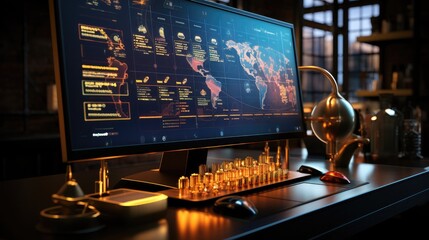 Fototapete - Graph on computer monitor, Futuristic finance digital market graph user interface.