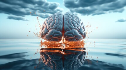 Poster - The reflection of the brain inside the human head 3d rendering.