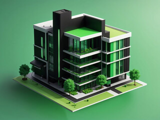 3d rendering isometric building Isolated on gradient background. home and office building.  3d rendering illustration.