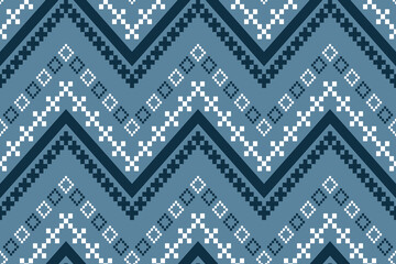 Indigo navy blue geometric traditional ethnic pattern Ikat seamless pattern border abstract design for fabric print cloth dress carpet curtains and sarong Aztec African Indian Indonesian