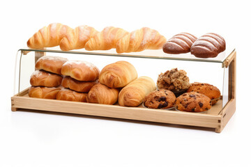 Wall Mural - A mini shelf full of bread on a white background