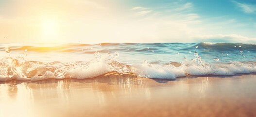 Wall Mural - Blue With Sea Sand - Beach Summer Defocused Background With Glittering Of Sunlights