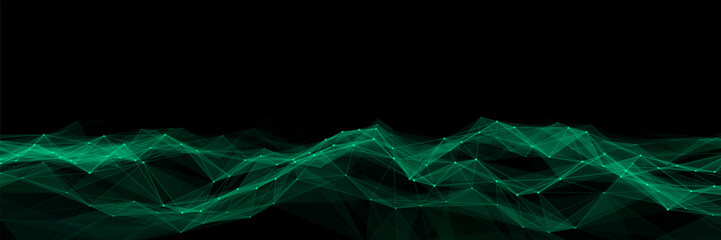 Fototapete - Technology green wave with lines. Big data visualization. Analytics representation. Digital background. Vector illustration.