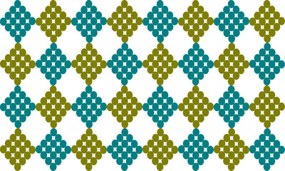 set of seamless patterns with diamonds, green dot arranged to diamond shape chessboard, design for fabric print, screen t-shirt, checkerboard with round. Circle