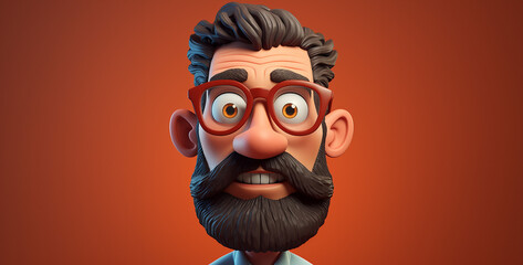 Wall Mural - a 3d style cartoon of a man with beard and glasses 