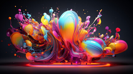 Wall Mural - abstract colorful background with burst of melting glass spheres. 3d digital art