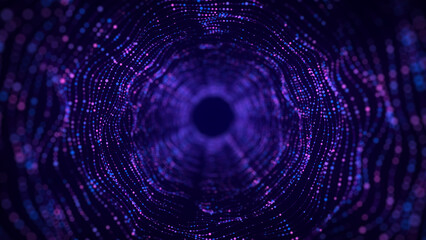 Wall Mural - Technology wireframe circle tunnel on blue background. Futuristic 3D wormhole grid. Big data visualization. 3D rendering.