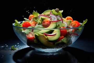 Wall Mural - Healthy salad with avocado, cherry tomatoes, cucumber, red onion and lettuce