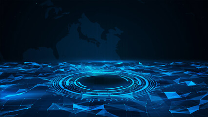 Wall Mural - high tech technology circle background on abstract plexus network