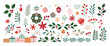 © TWINS DESIGN STUDIO - Merry christmas and happy new year element vector. Collection drawing of holly plant, christmas tree, glove, sock, gift, christmas bauble ball. Design suitable for banner, invitation, decoration.