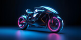 Fototapeta  - 3D Futuristic motorcycle isolated on dark background with neon lights