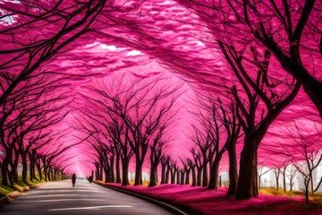 Sticker - **pink tree tunnel in south korea-