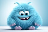 Fototapeta  - Cute blue furry monster 3D cartoon character