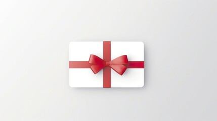 Wall Mural - Blank red gift card or gift voucher with red ribbon bow isolated on gray background with shadow minimal conceptual 3D rendering