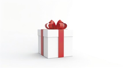 Wall Mural - Blank white present box open or gift box with red ribbons and bow isolated on white grey background with shadow and blank space minimal conceptual 3D rendering