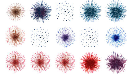 Leinwandbilder - Set of vector fireworks isolated from transparent background PNG file.