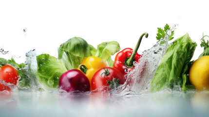 Poster - Fresh vegetables in splashing water Isolated on a clear background, PNG file.