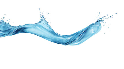 Poster - Clear blue water splashes and waves with drops. Vector liquid splash with drops. Realistic isolated 3D element. Isolated on clear background, PNG file.