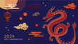 Lunar new year background, banner, Chinese New Year 2024 , Year of the Dragon. Traditional minimalist modern style. Vector concept design