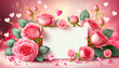 © Black Brush - Valentine's day background with pink roses and a blank card