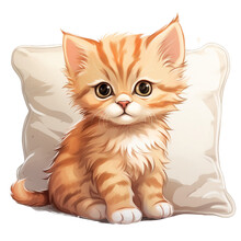 Adorable Cat With Pillow Scene On A Transparent Background
