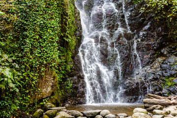 Sticker - travel to Georgia - low part of Mirveti waterfall near Mirveti village in Adjara on autumn day. It is located on left side of Chorokhi River, at an altitude of 60 meters above sea level