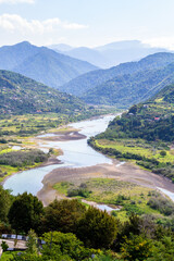 Canvas Print - travel to Georgia - view of Chorokhi river between mountains from old Erge cemetery on mountain in Batumi city on autumn day