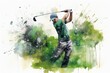 Tranquil Golf player watercolor. Club summer flag. Generate Ai