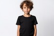 Little Boy In Black Tshirt On White Background, Mockup