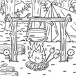 Camping Cooking Pot Over Bonfire Coloring Page