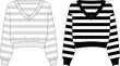 Women's Nautical Striped Crop Sweater- Sweater technical fashion illustration. oversize sweatshirt for women v neck.