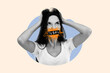 © deagreez - Creative collage poster banner of mad woman struggle social pressure anger issue yell offensive words