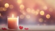 Candle and flowers for romantic therapy spa decoration. Healthcare treatment bokeh background