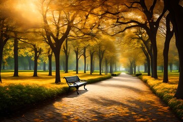 Poster - **beautiful park with bench- 