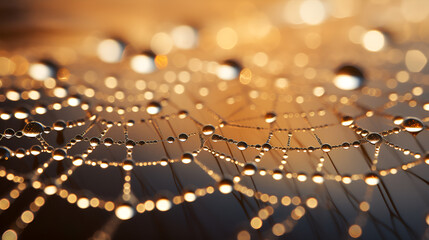 Wall Mural - sun shining through the net of web , water drops on net , net with water drops on it 