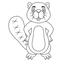 Wall Mural - Beaver cartoon posing line art