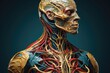3d rendered illustration of a male figure with skeleton skin and circulatory system, 3d illustrated human body, AI Generated